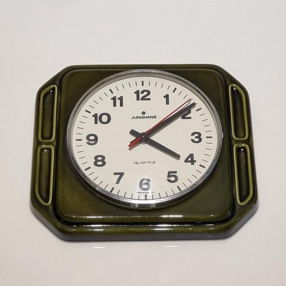 Mid Century Modern Ceramic Clock by JUNGHANS - Brown Frame, Black Numbers, Perfect Vintage Condition