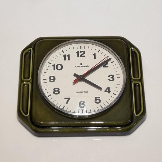 Mid Century Modern Ceramic Clock by JUNGHANS - Brown Frame, Black Numbers, Perfect Vintage Condition