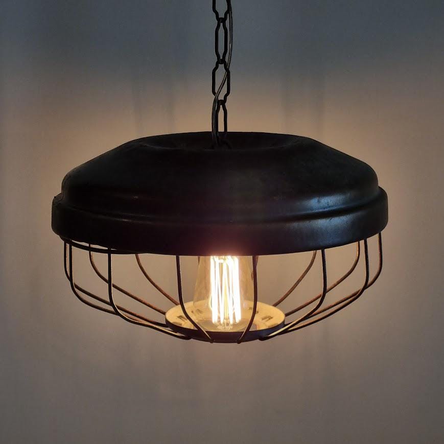 Industrial Vintage Upcycled Chicken Coop Feeder Ceiling Lamp - Ready to Install