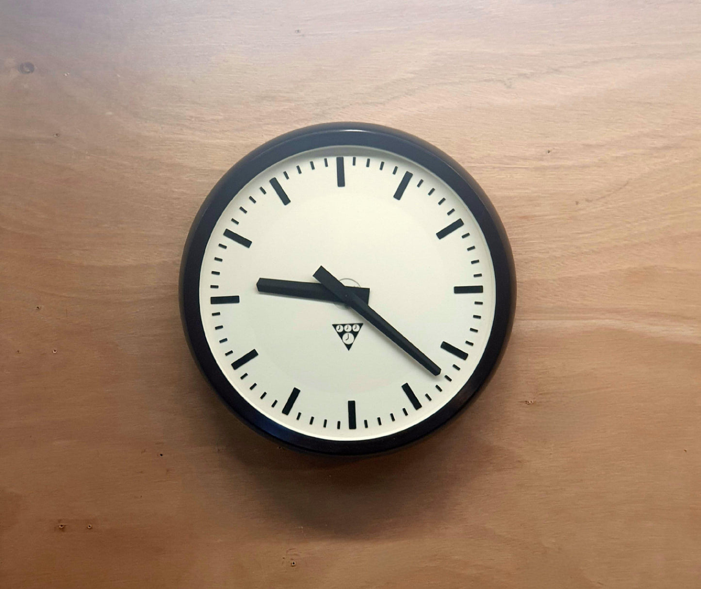 Vintage Mid Century Modern Factory Train Station Wall Clock by Pragotron | 60&#39;s Style | Made in Czechoslovakia | 1986