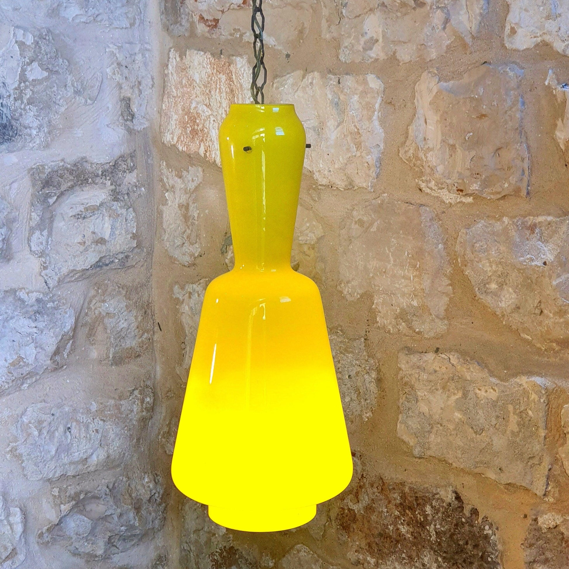 Vintage Murano Italian Ceiling Lamps from the 70&#39;s - Mid Century Modern Yellow Glass and Brass