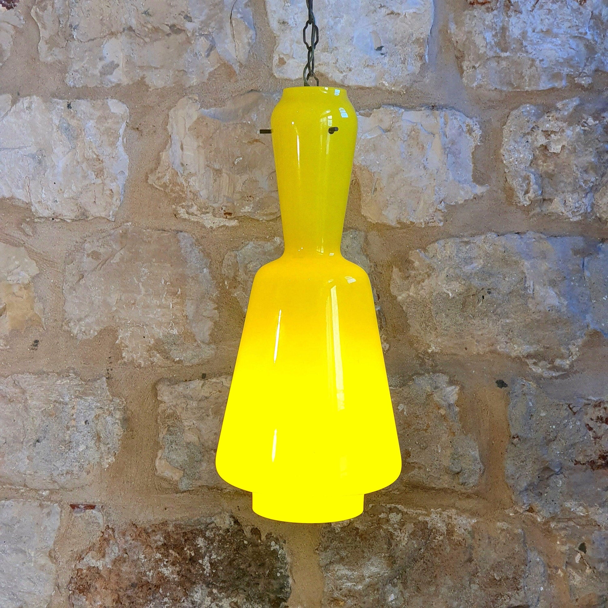 Vintage Murano Italian Ceiling Lamps from the 70&#39;s - Mid Century Modern Yellow Glass and Brass