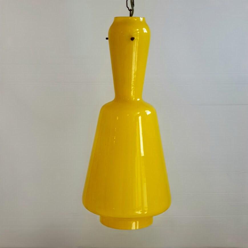 Vintage Murano Italian Ceiling Lamps from the 70&#39;s - Mid Century Modern Yellow Glass and Brass