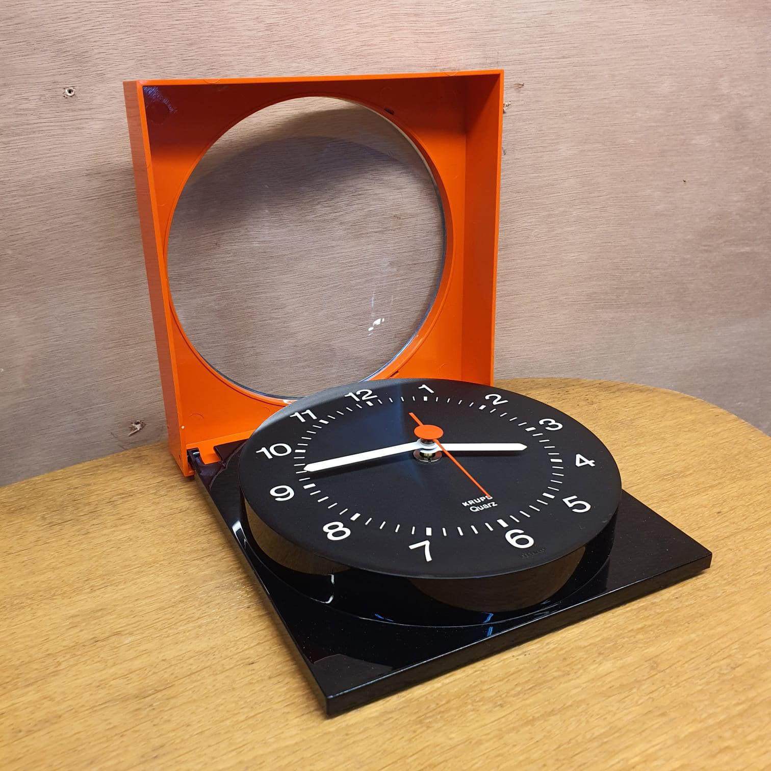 Vintage KRUPS German Wall Clock | Mid Century Modern 70&#39;s Electronic Model No.613 | Black Dial | German Design Icon