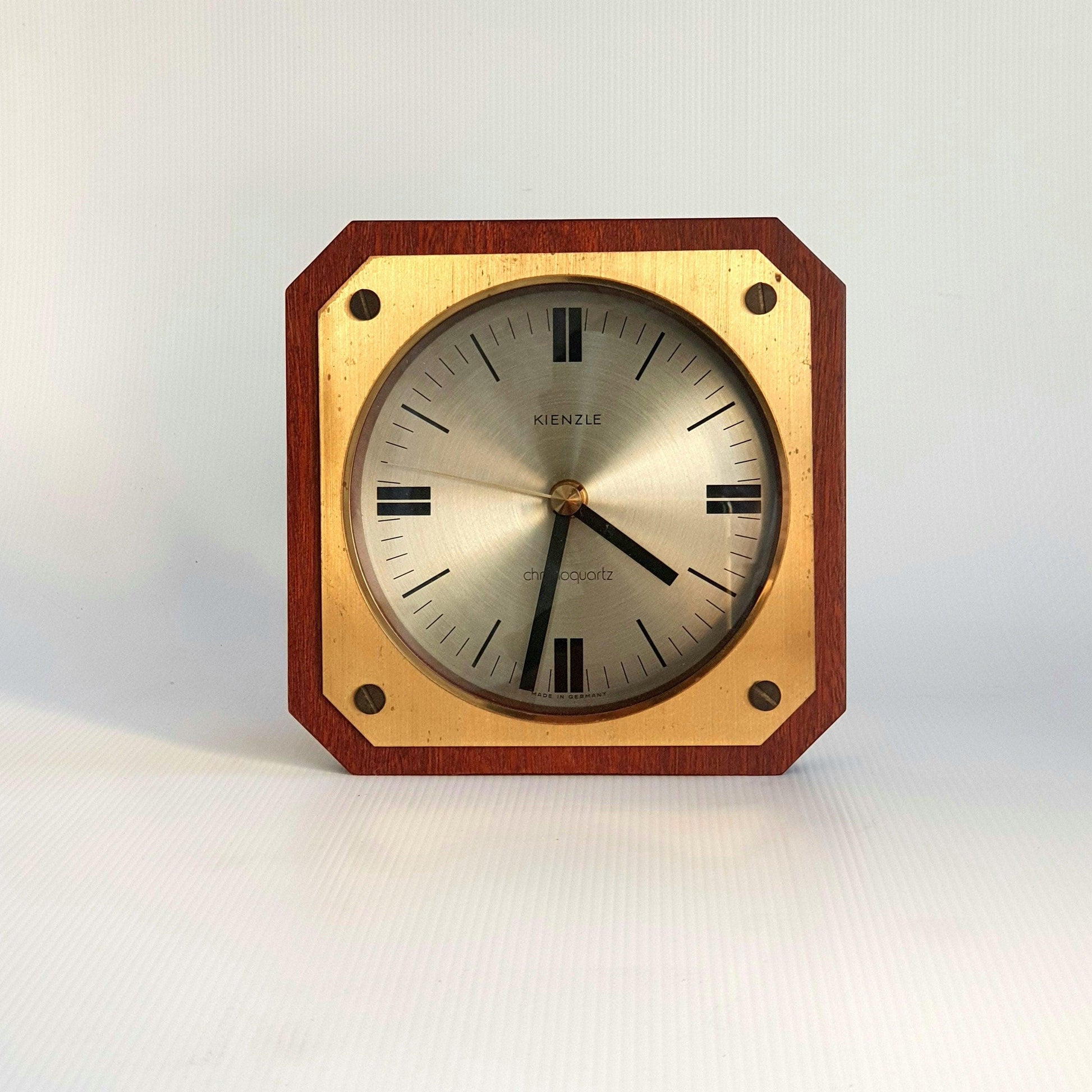 Mid-Century Kienzle Germany Desk Clock | 70&#39;s Quartz Mechanism | Brass Wood