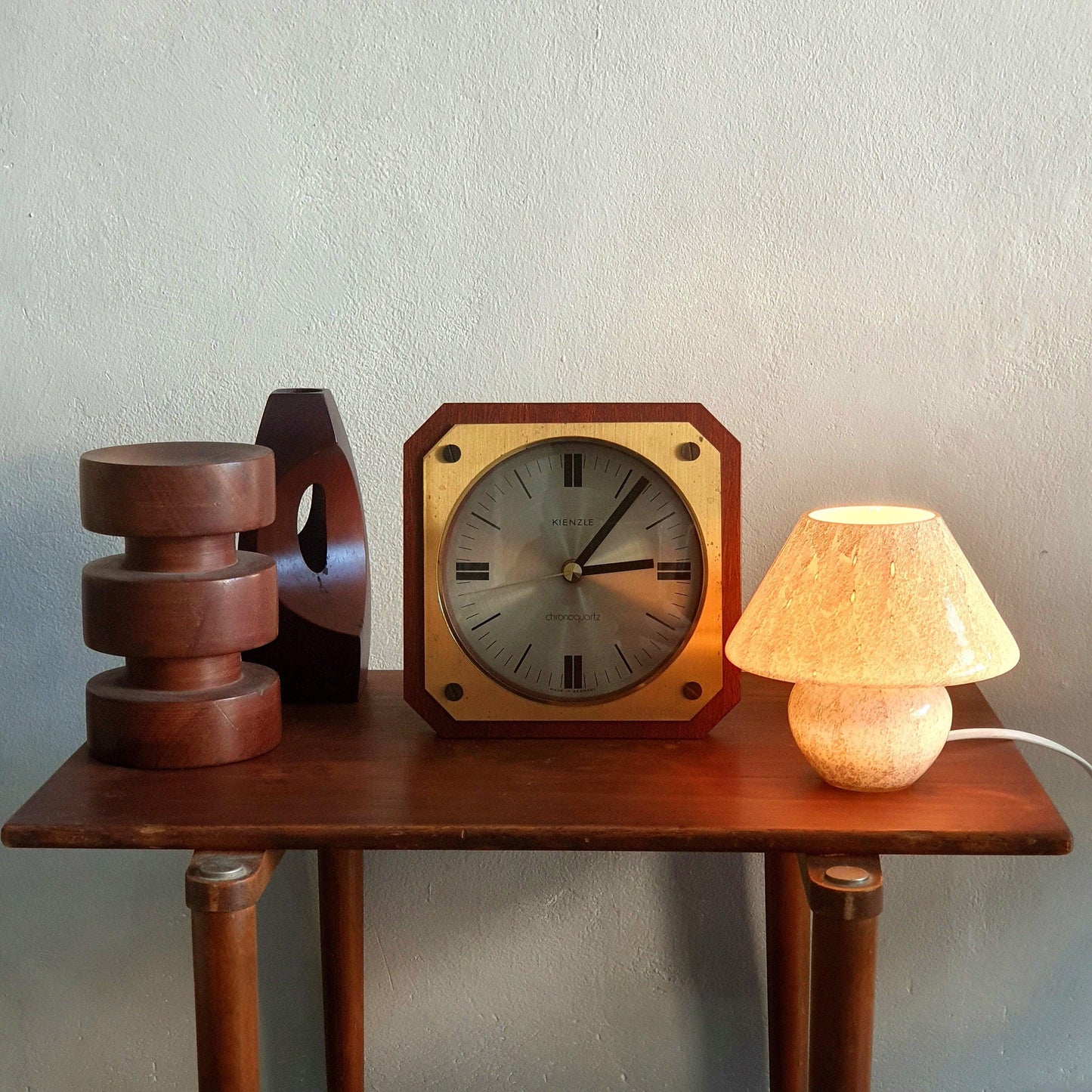 Mid-Century Kienzle Germany Desk Clock | 70&#39;s Quartz Mechanism | Brass Wood