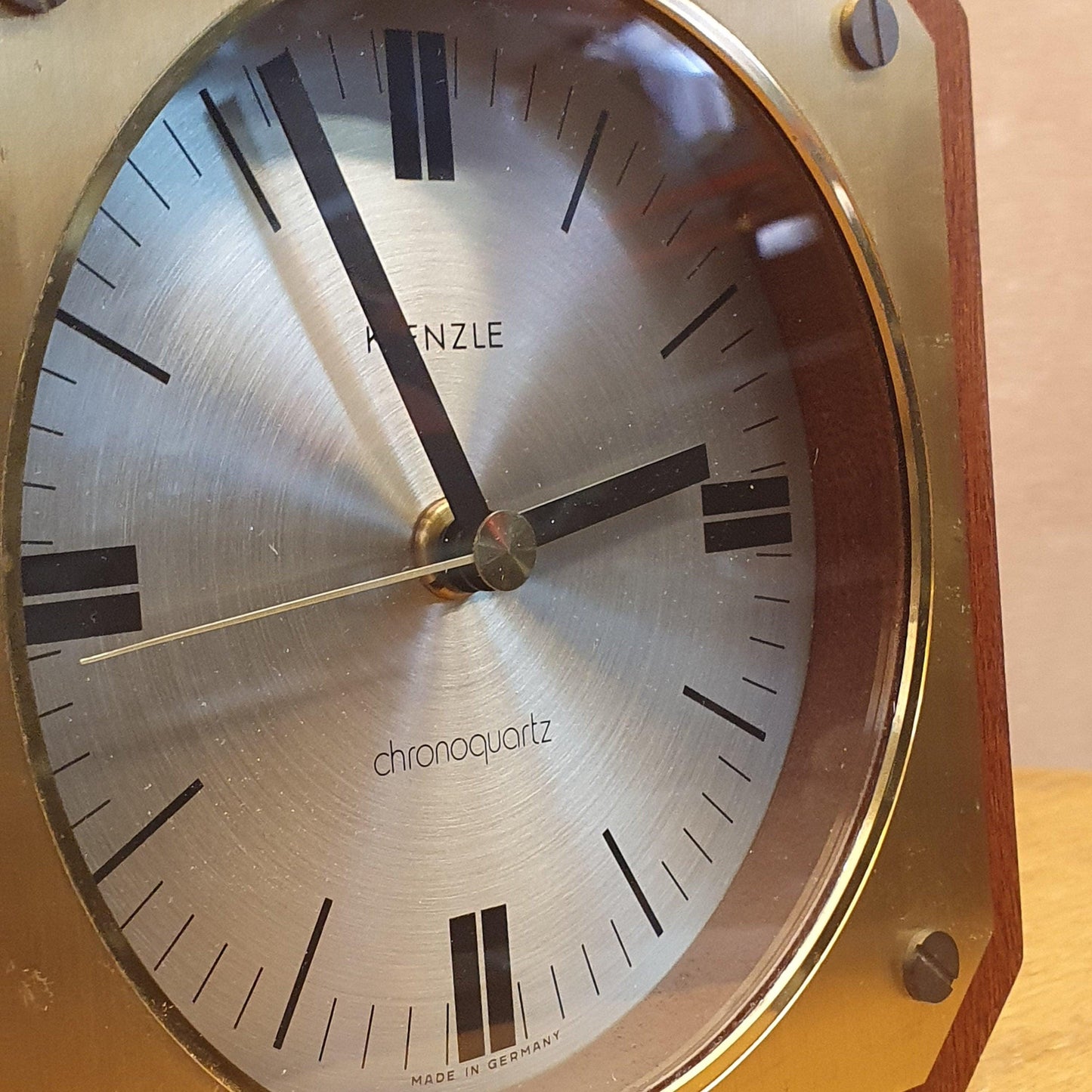 Mid-Century Kienzle Germany Desk Clock | 70&#39;s Quartz Mechanism | Brass Wood