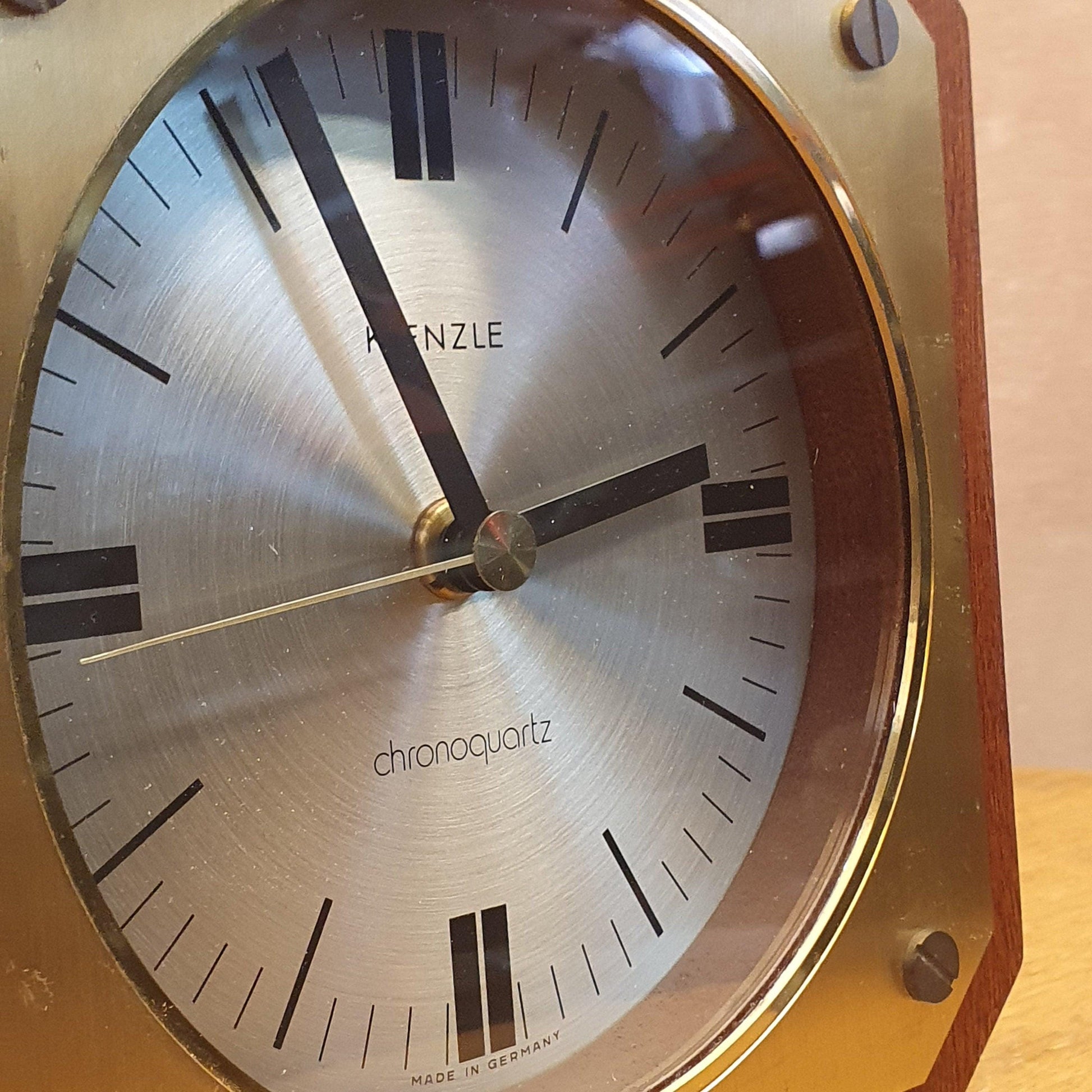 Mid-Century Kienzle Germany Desk Clock | 70&#39;s Quartz Mechanism | Brass Wood