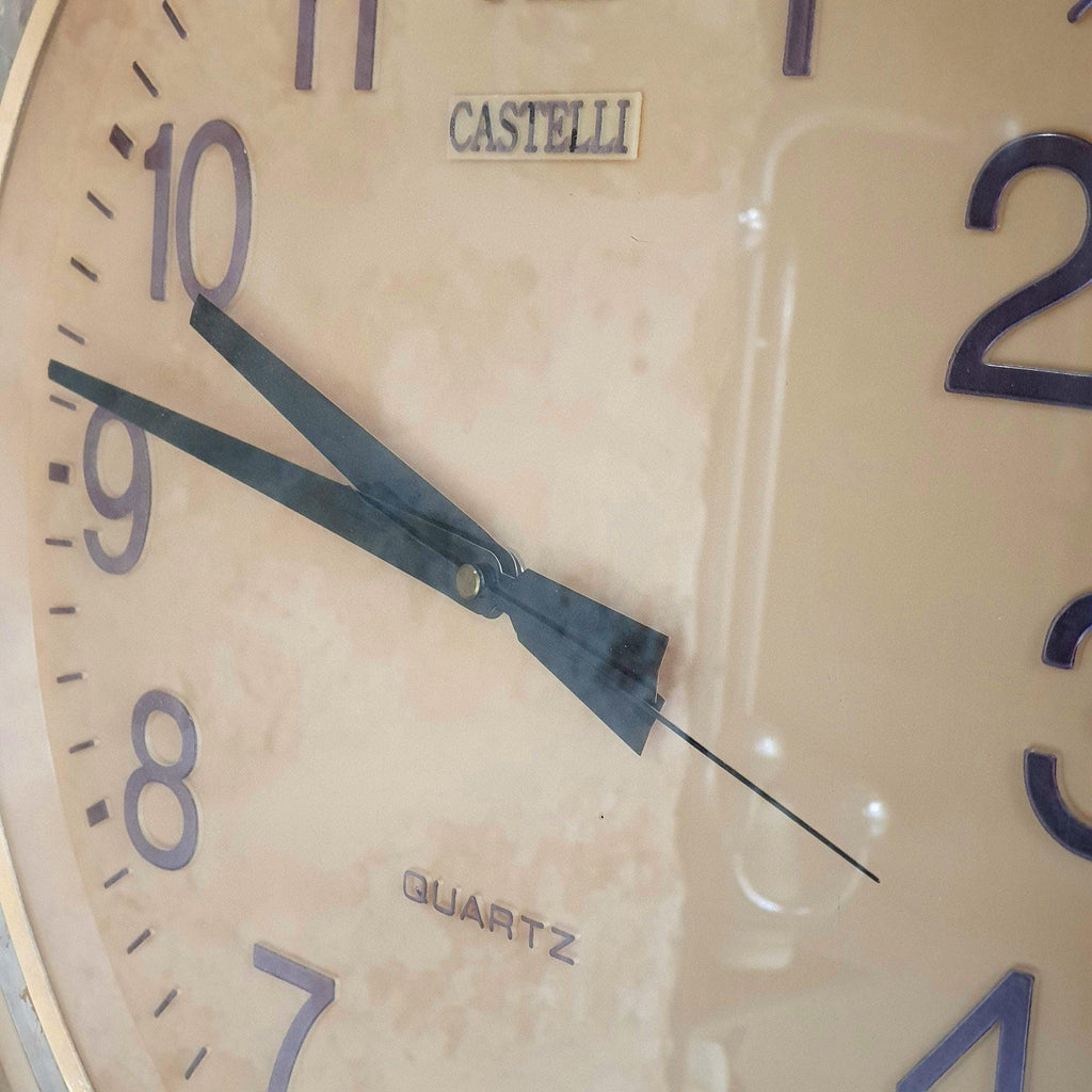 70's Style Castelli Wall Clock - Vintage White Cream Plastic - Quartz Mechanism - Good Condition