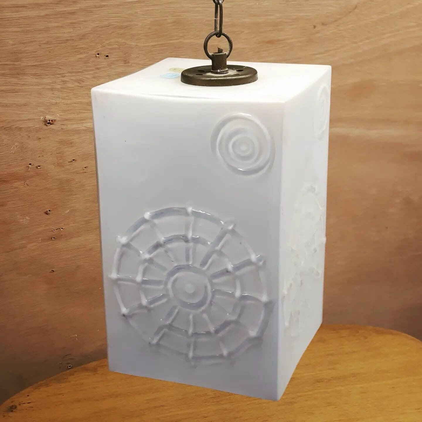 Vintage 70&#39;s Scandinavian Lamp with Opaline Glass Shade - Elegant Sweden Patterns - 15cm x 24cm