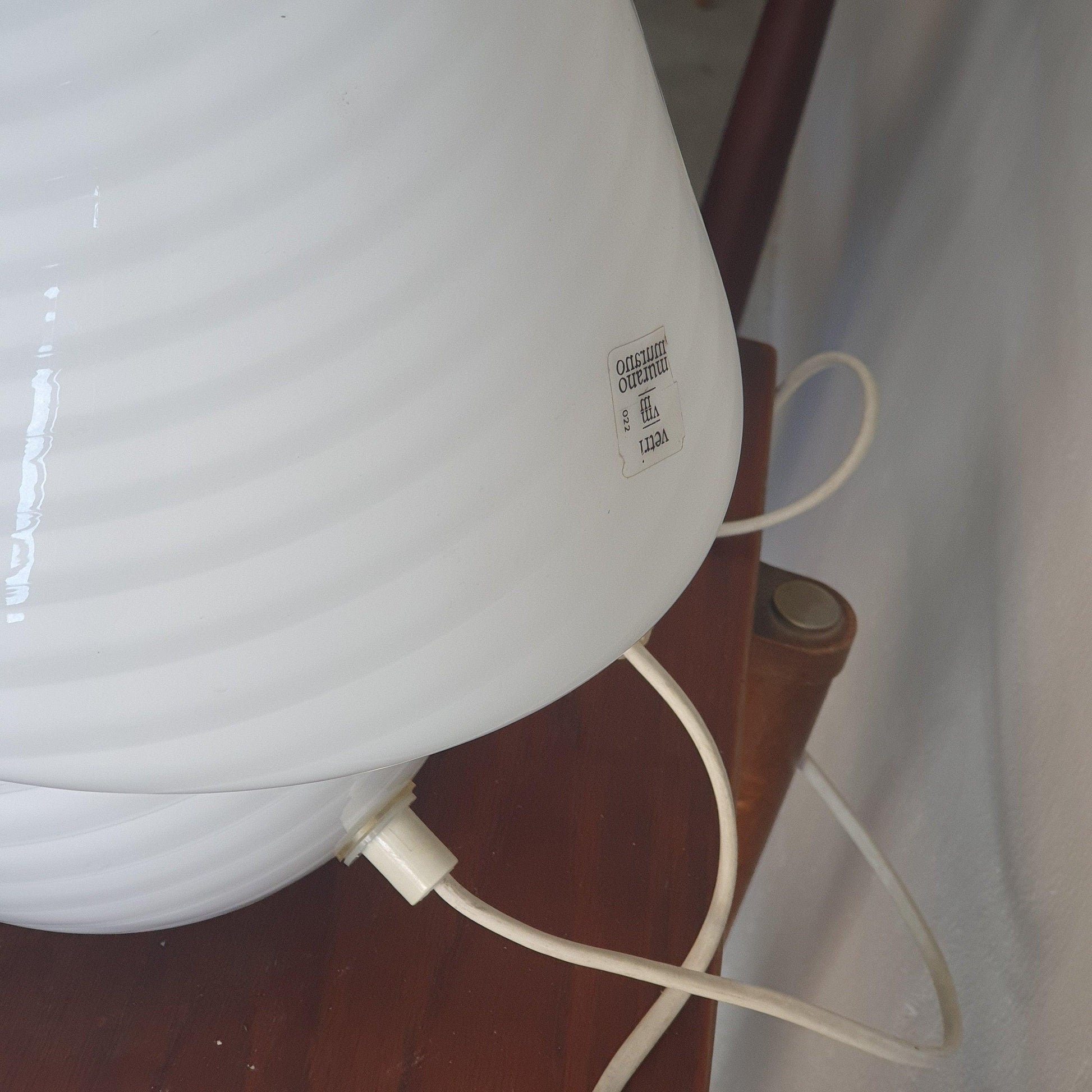 Venini Murano 70&#39;s Opaline Glass Bedside Lamp - Blown Glass, Gray Striped, Mushroom Shape, Original Label