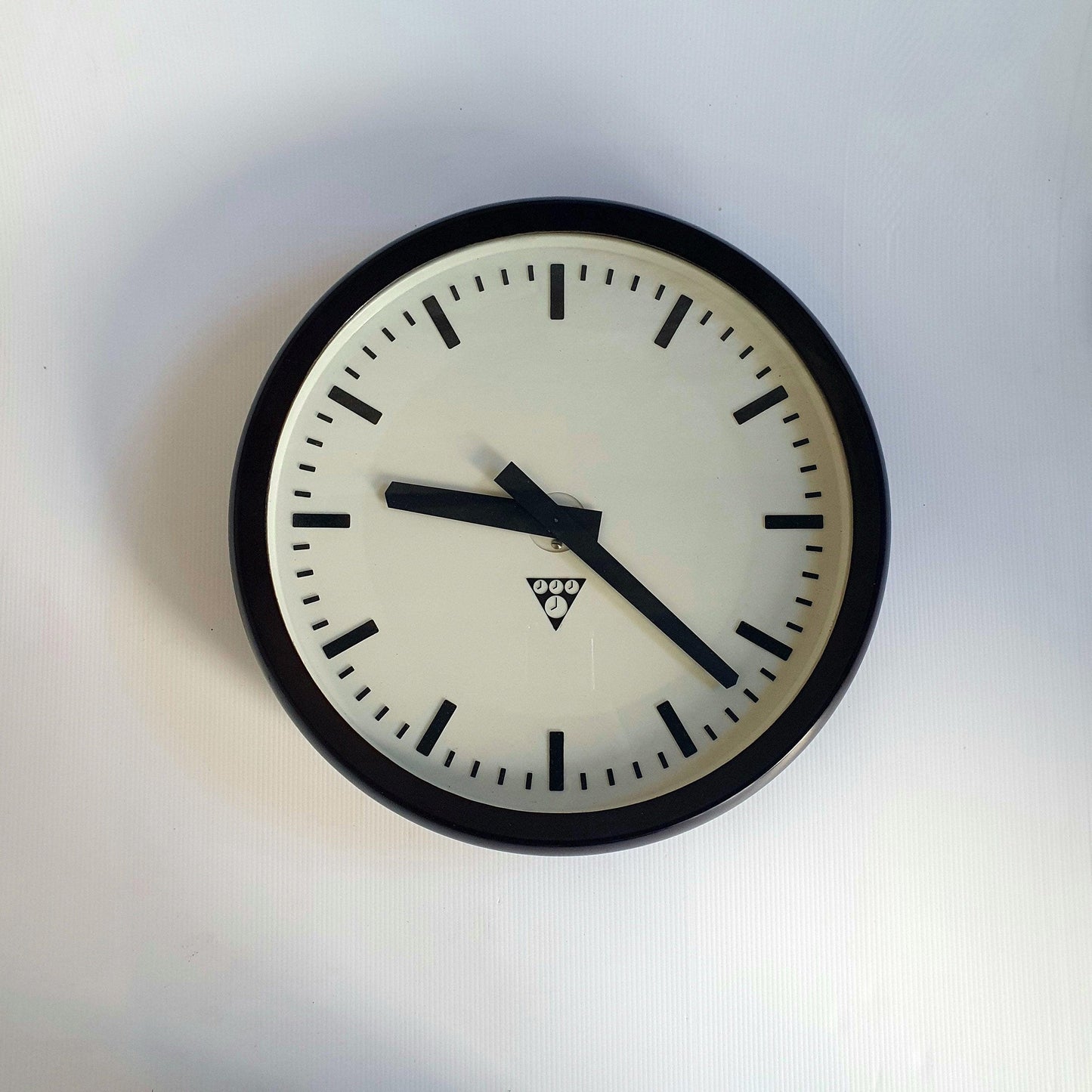 Vintage Mid Century Modern Factory Train Station Wall Clock by Pragotron | 60&#39;s Style | Made in Czechoslovakia | 1986