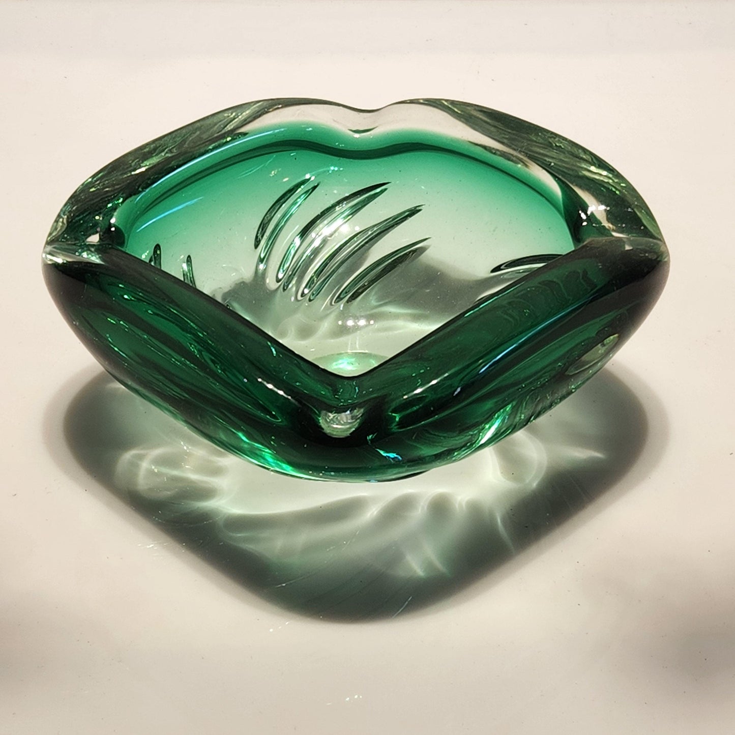 Murano ashtray made of green glass transparent