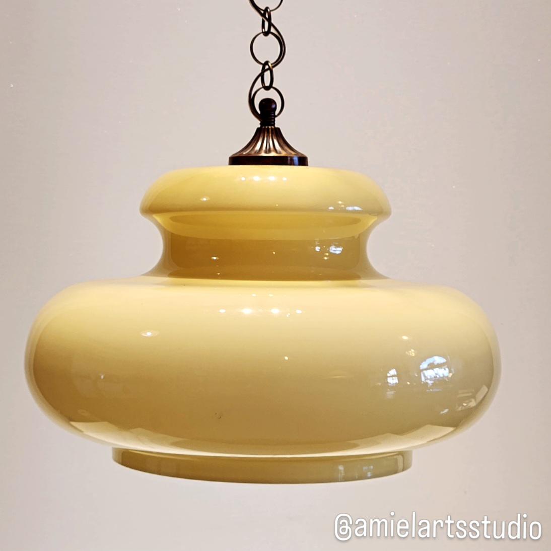 Murano hanging lamp diamond shape yellow pastel home decor vintage light fixture