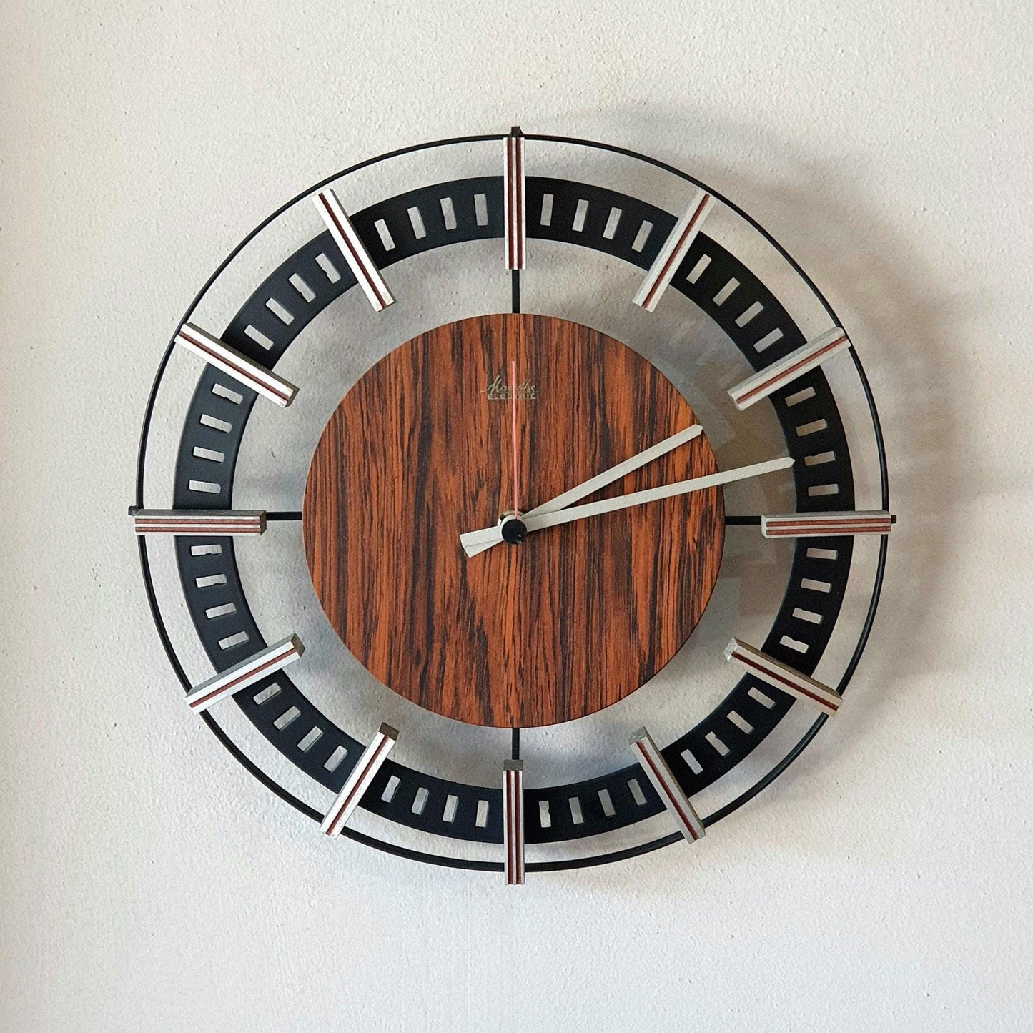 Mauthe German wall clock vintage unique electric battery mechanism mid century modern