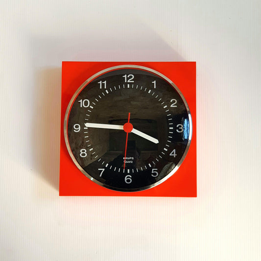 Vintage KRUPS German Wall Clock | Mid Century Modern 70&#39;s Electronic Model No.613 | Black Dial | German Design Icon