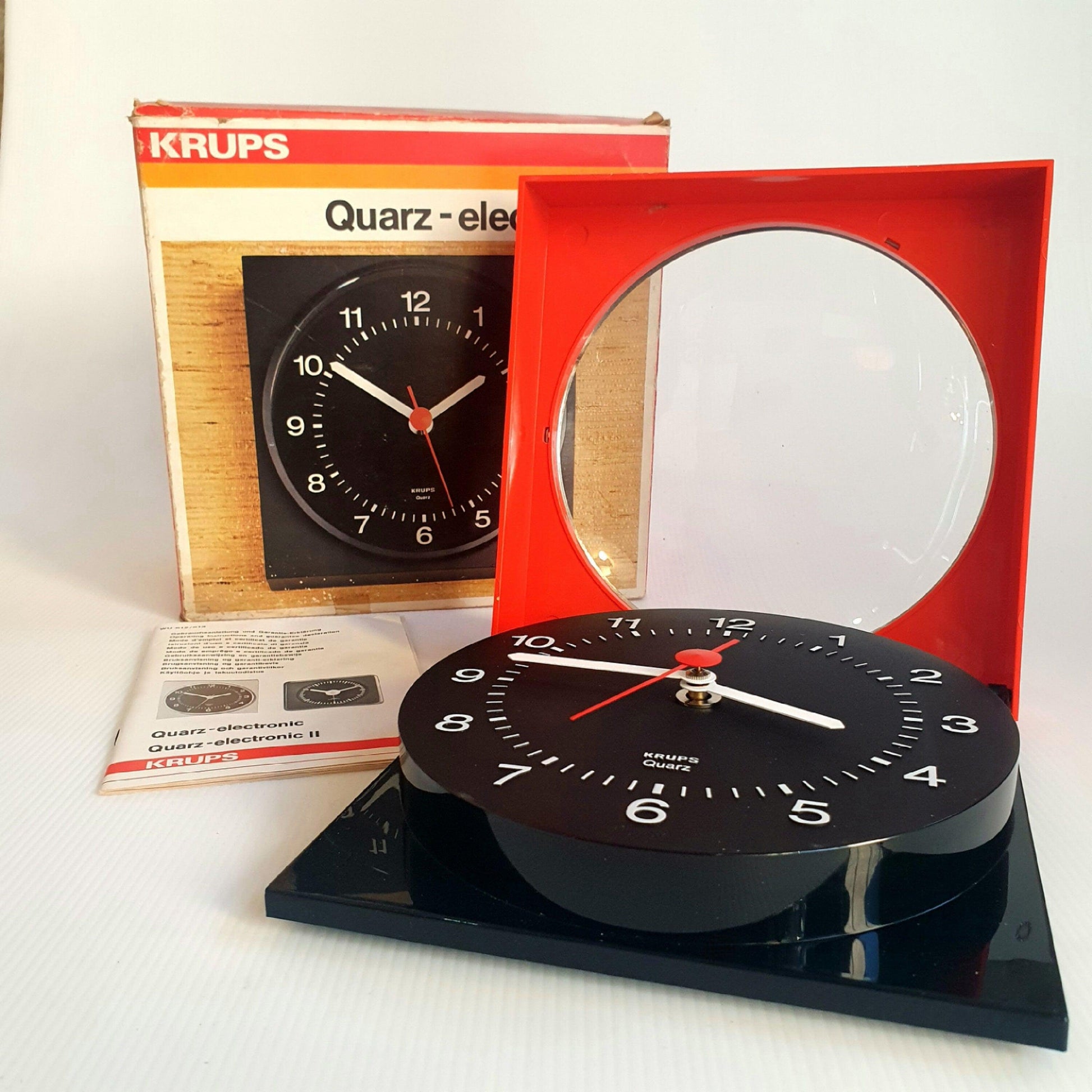 Vintage KRUPS German Wall Clock | Mid Century Modern 70&#39;s Electronic Model No.613 | Black Dial | German Design Icon