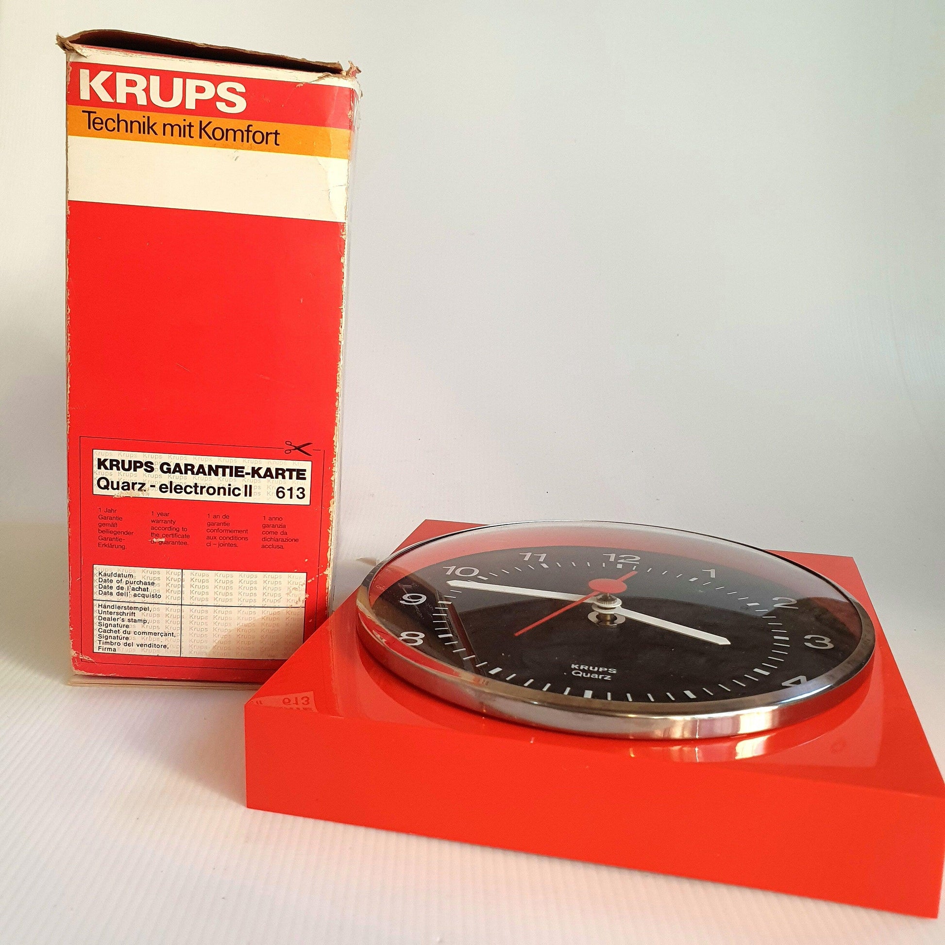Vintage KRUPS German Wall Clock | Mid Century Modern 70&#39;s Electronic Model No.613 | Black Dial | German Design Icon