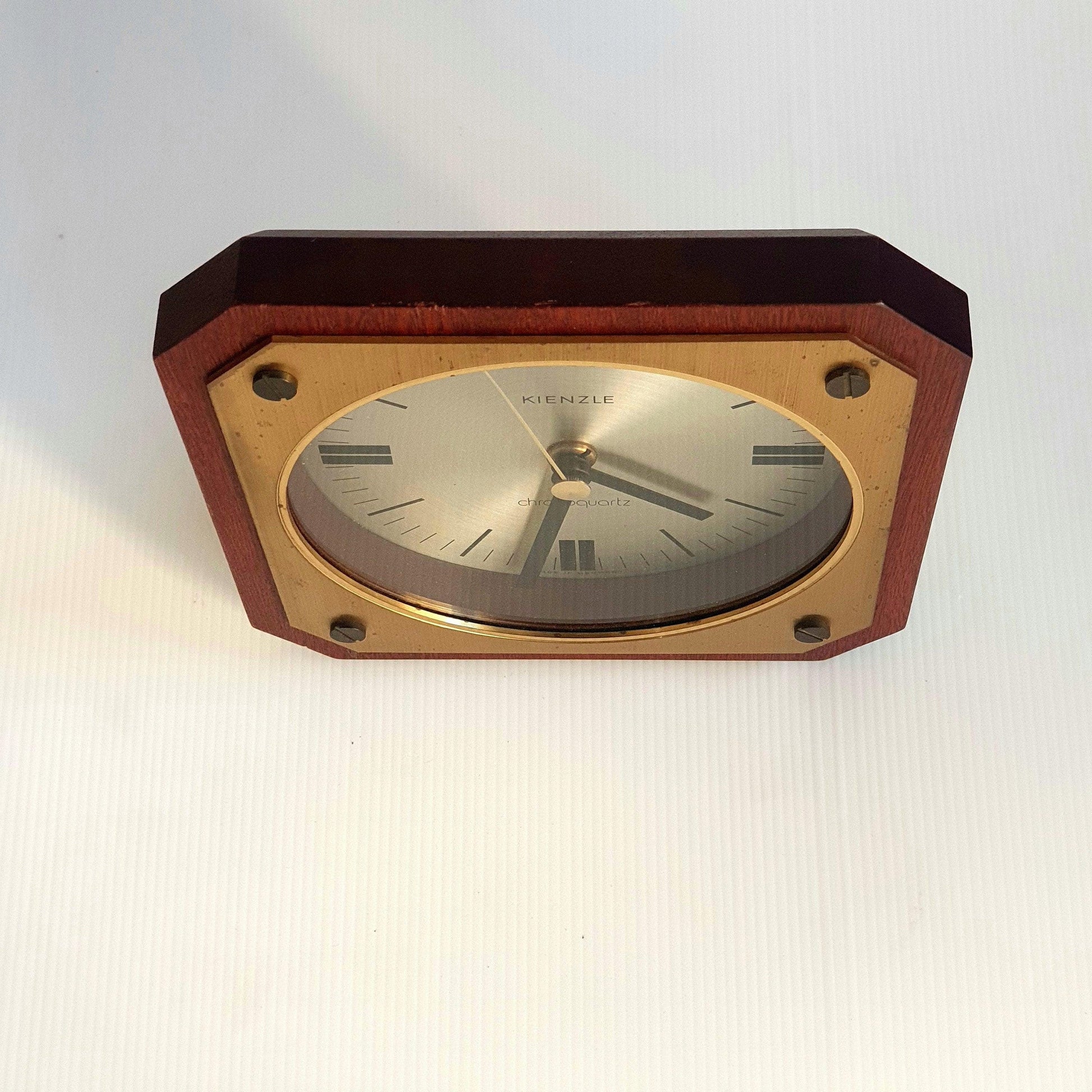 Mid-Century Kienzle Germany Desk Clock | 70&#39;s Quartz Mechanism | Brass Wood