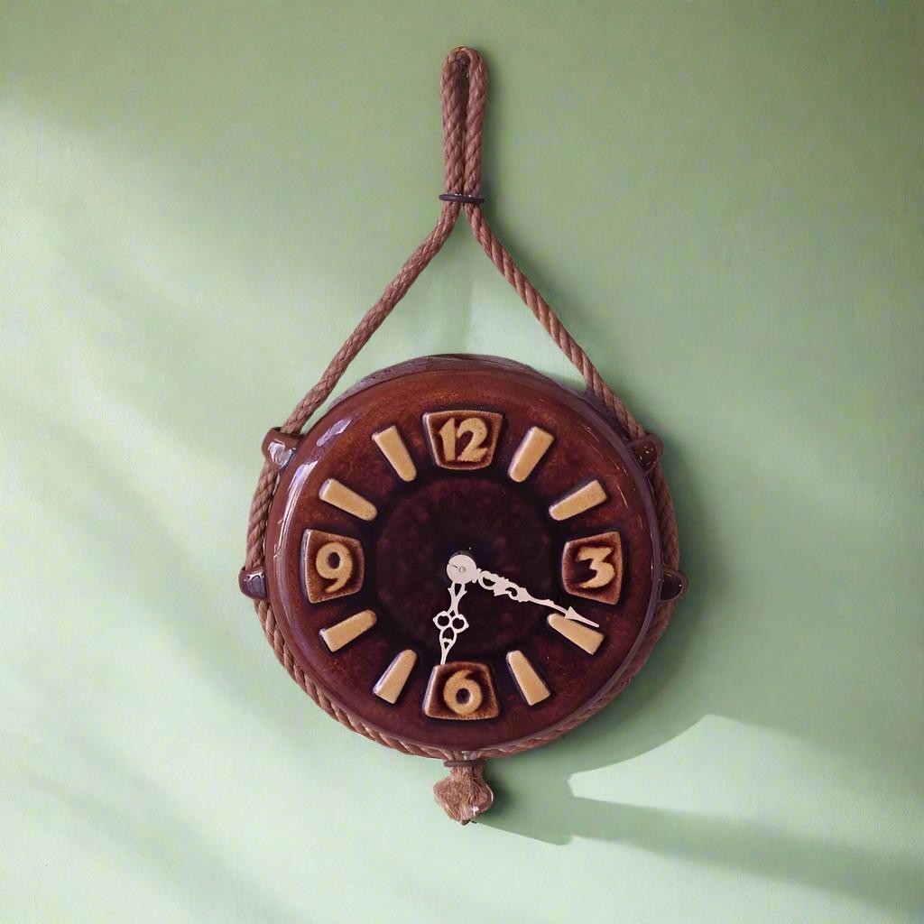 Vintage Ceramic wall Clock from the 70s - hanging on the wall - front