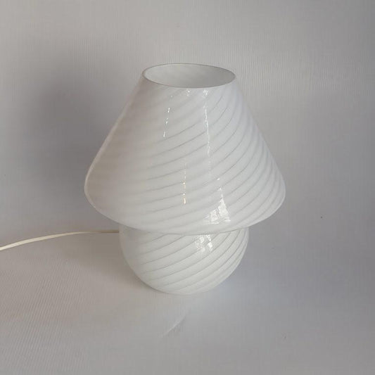 Venini Murano 70&#39;s Opaline Glass Bedside Lamp - Blown Glass, Gray Striped, Mushroom Shape, Original Label