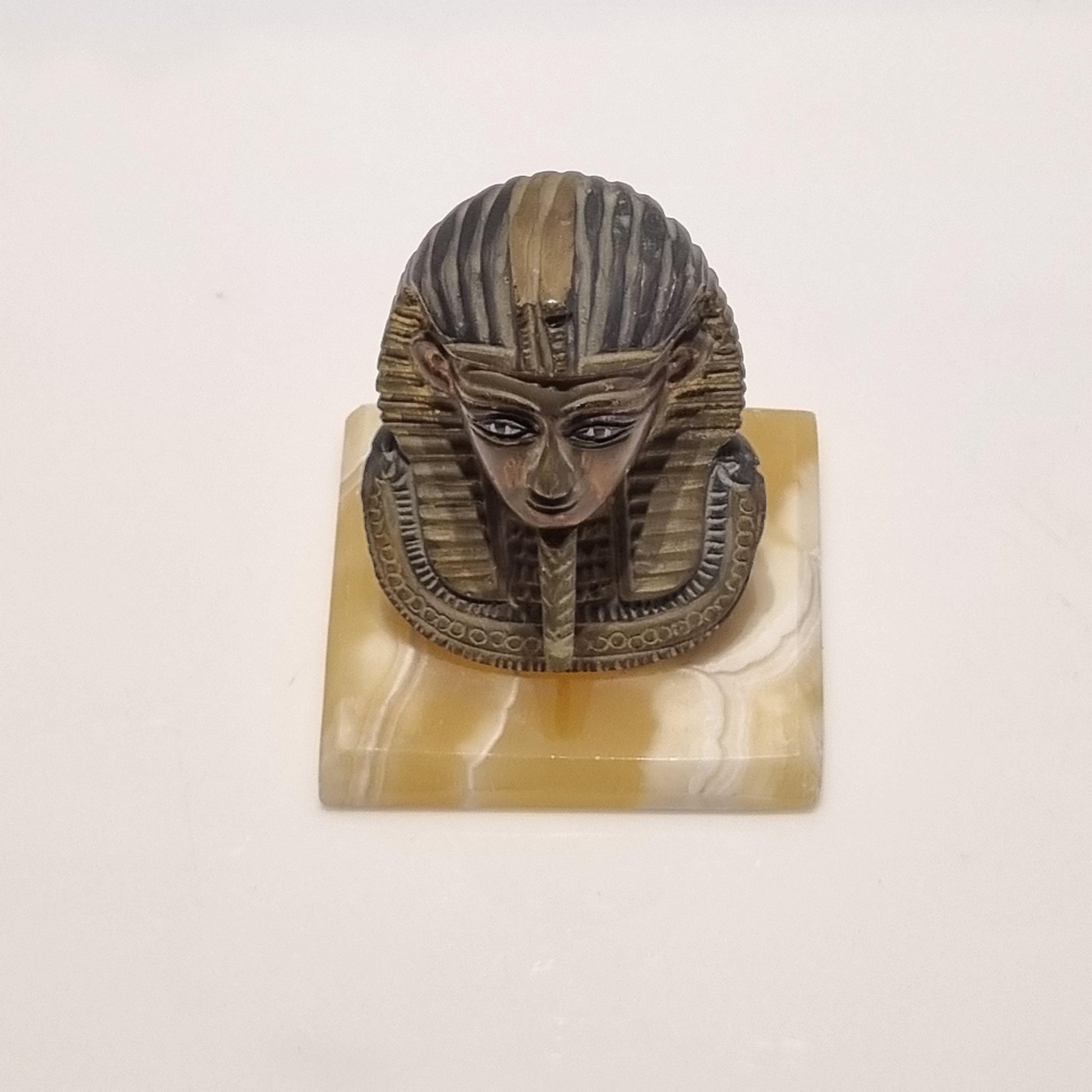 Vintage Bronze Egyptian Pharaoh Bust on Marble Base