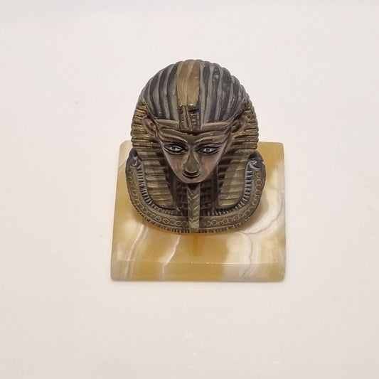 Vintage Bronze Egyptian Pharaoh Bust on Marble Base