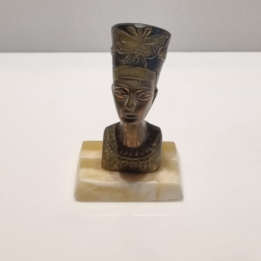 Vintage Bronze Figurine with Butterfly Headdress on Marble Base