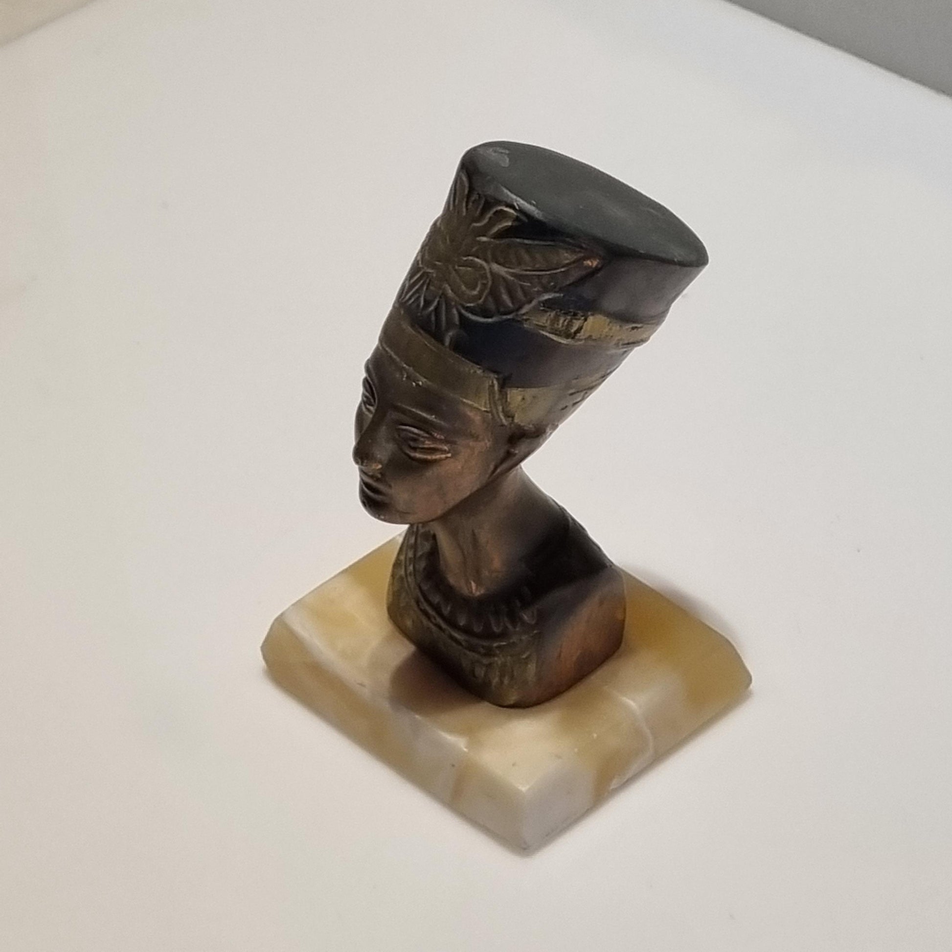 Vintage Bronze Figurine with Butterfly Headdress on Marble Base