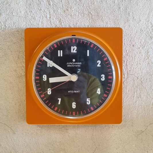 Vintage Junghans Germany Wall Clock 70's Orange Plastic Frame