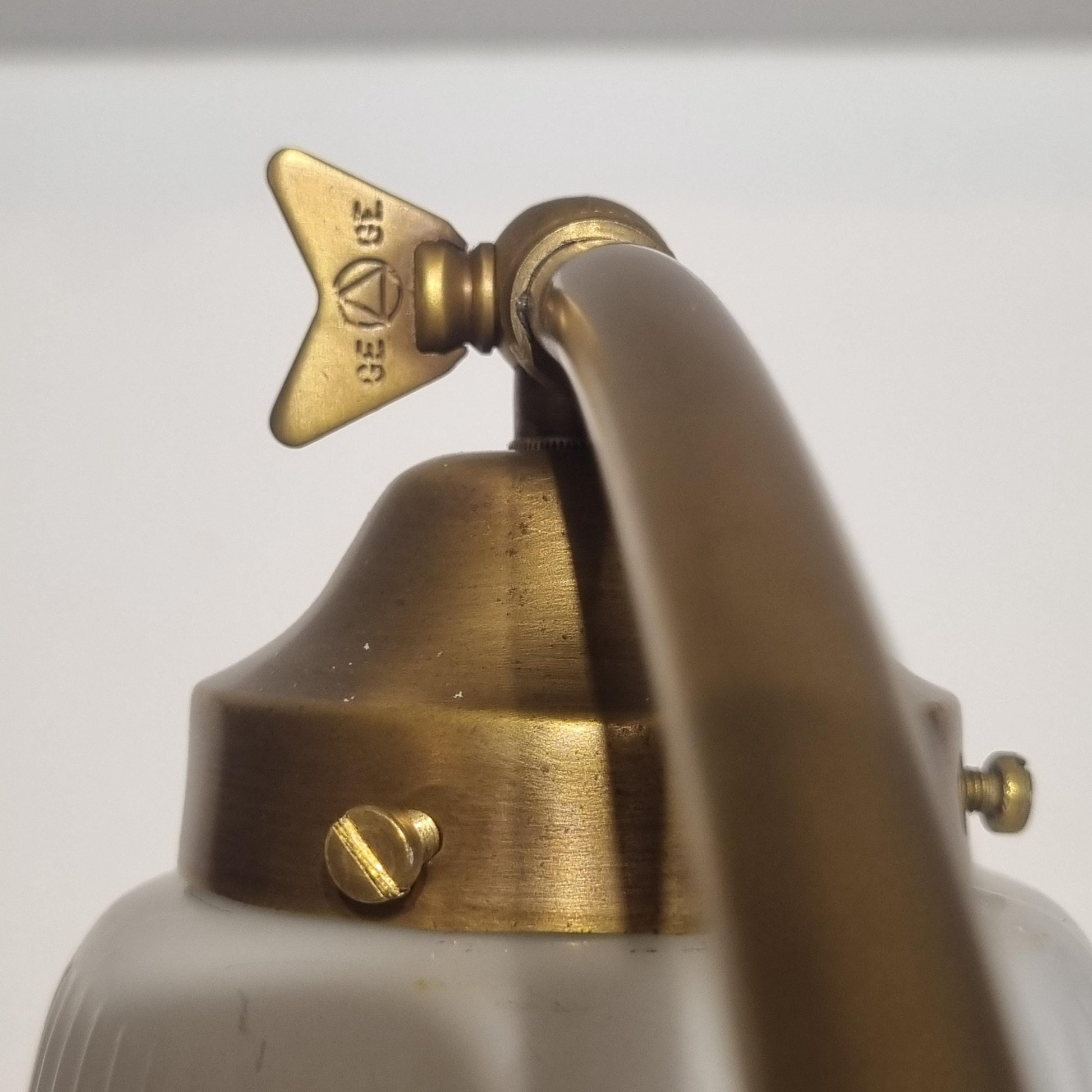 Vintage Brass Wall Lamp with White ripple Glass shade. Fully restored. Adjustable Lampshade