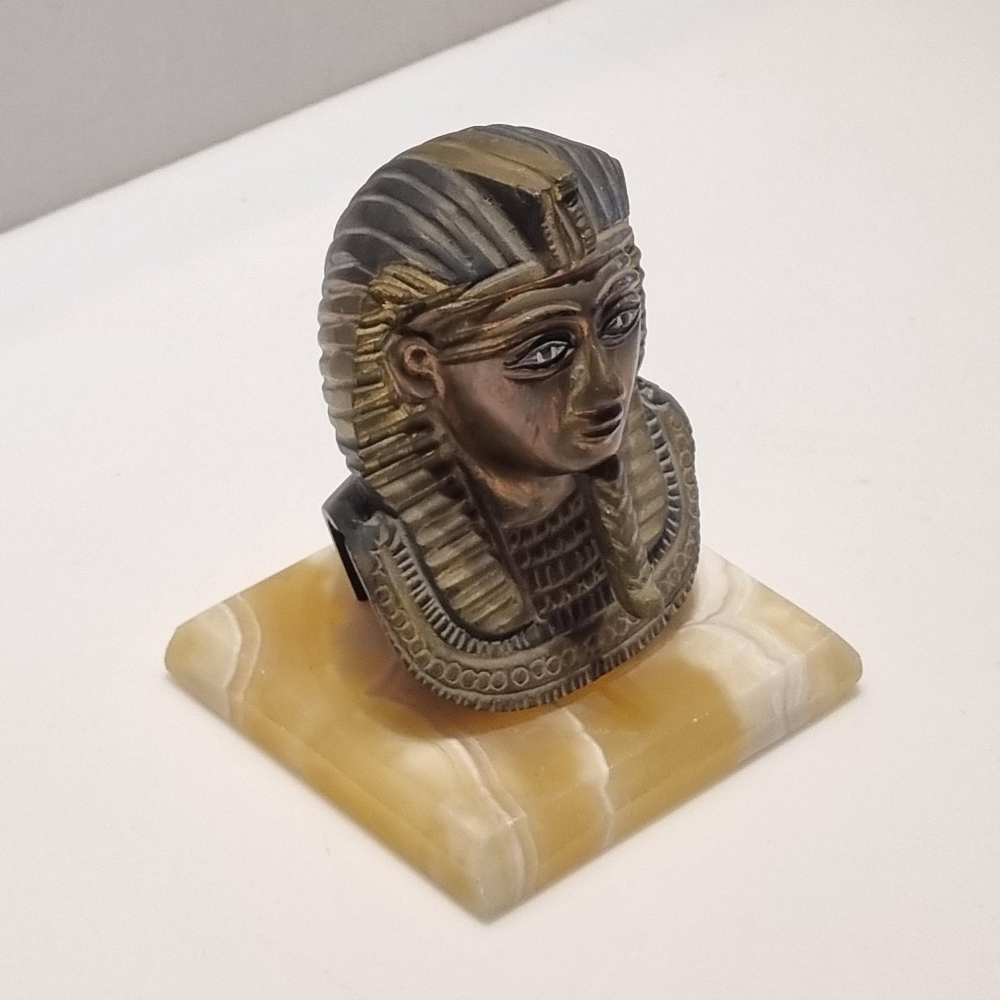 Vintage Bronze Egyptian Pharaoh Bust on Marble Base