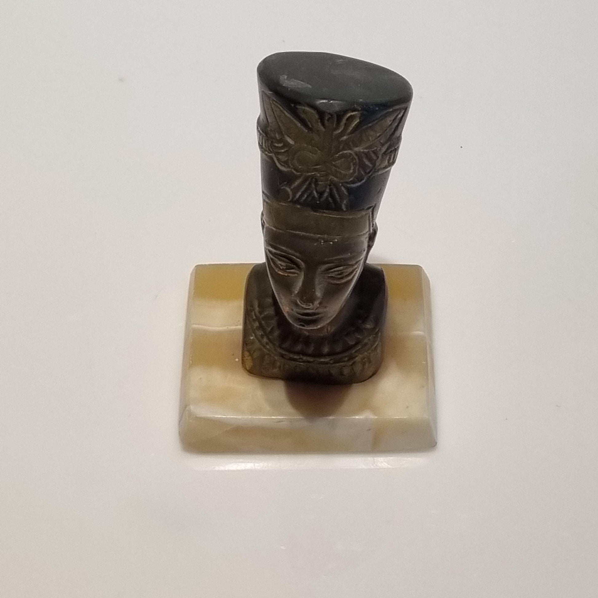 Vintage Bronze Figurine with Butterfly Headdress on Marble Base