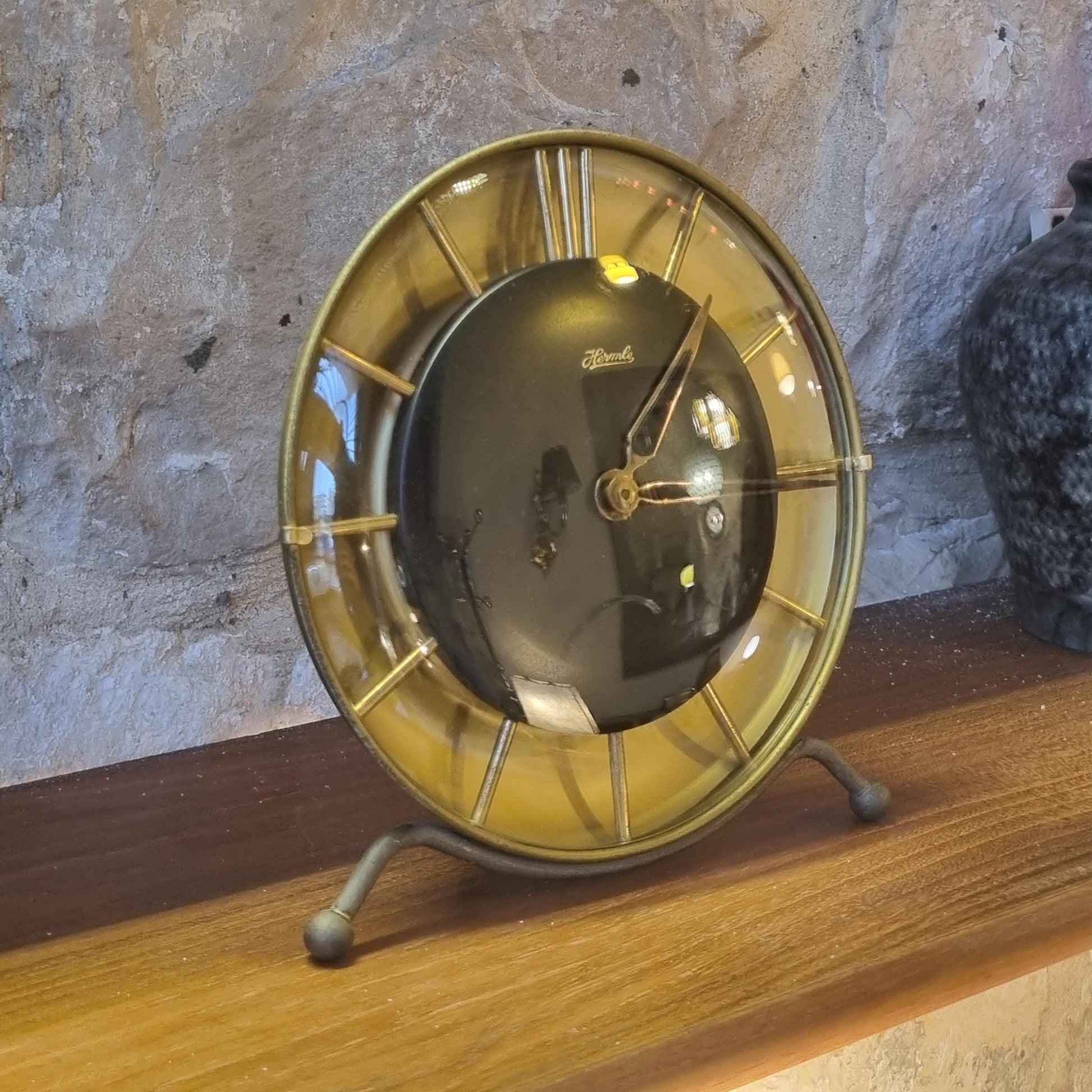 Vintage Hermle Mid-Century Modern Table Clock – German Brass 1950s Collectible