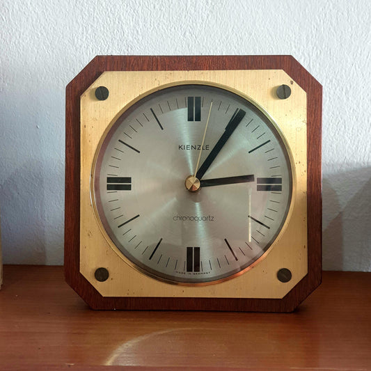 Mid-Century Kienzle Germany Desk Clock | 70's Quartz Mechanism | Brass Wood