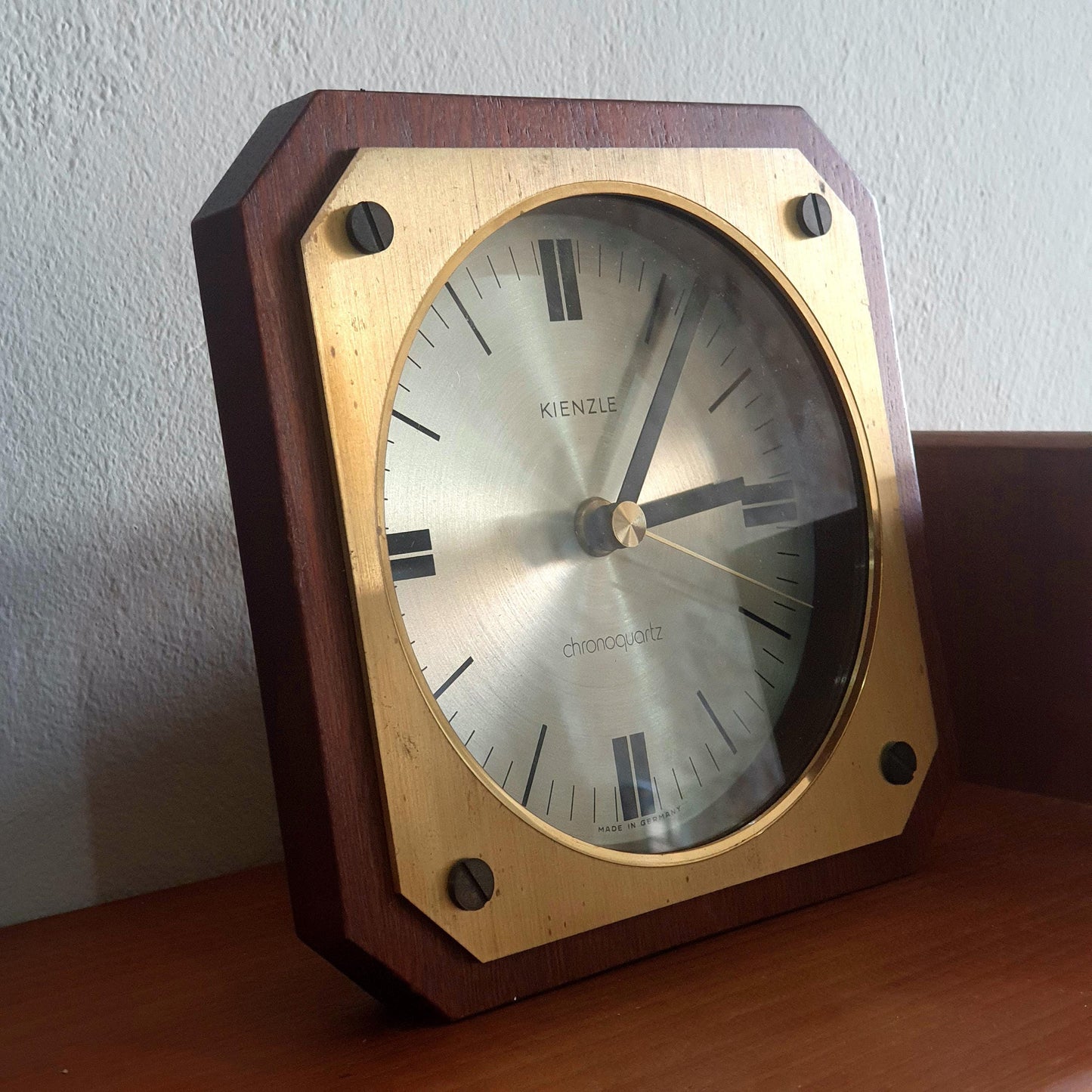 Mid-Century Kienzle Germany Desk Clock | 70's Quartz Mechanism | Brass Wood