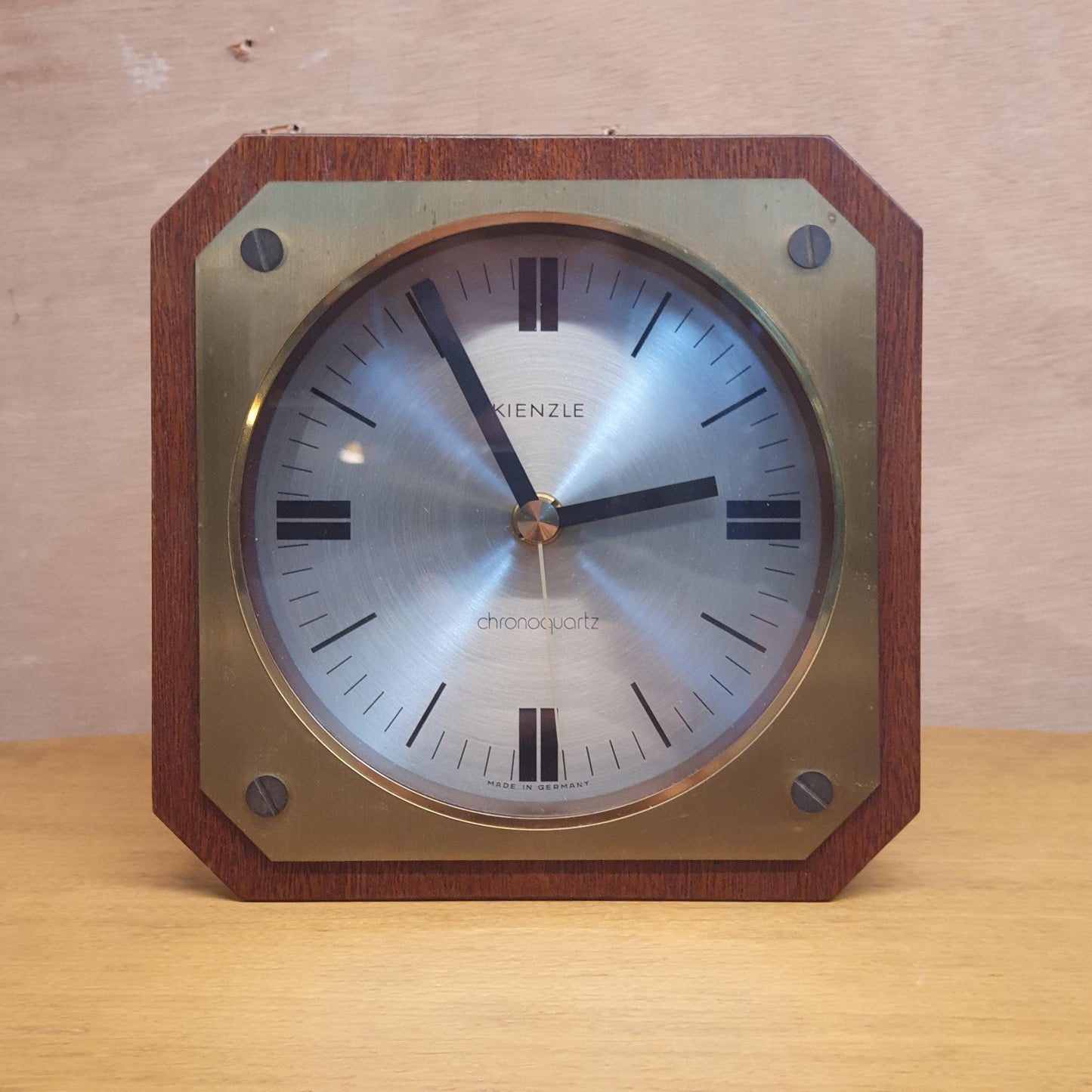 Mid-Century Kienzle Germany Desk Clock | 70's Quartz Mechanism | Brass Wood