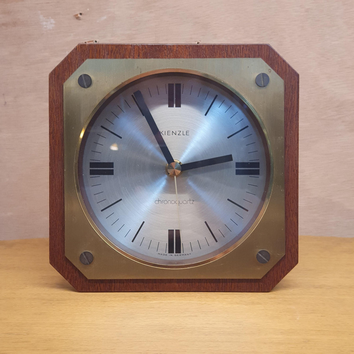 Mid-Century Kienzle Germany Desk Clock | 70's Quartz Mechanism | Brass Wood