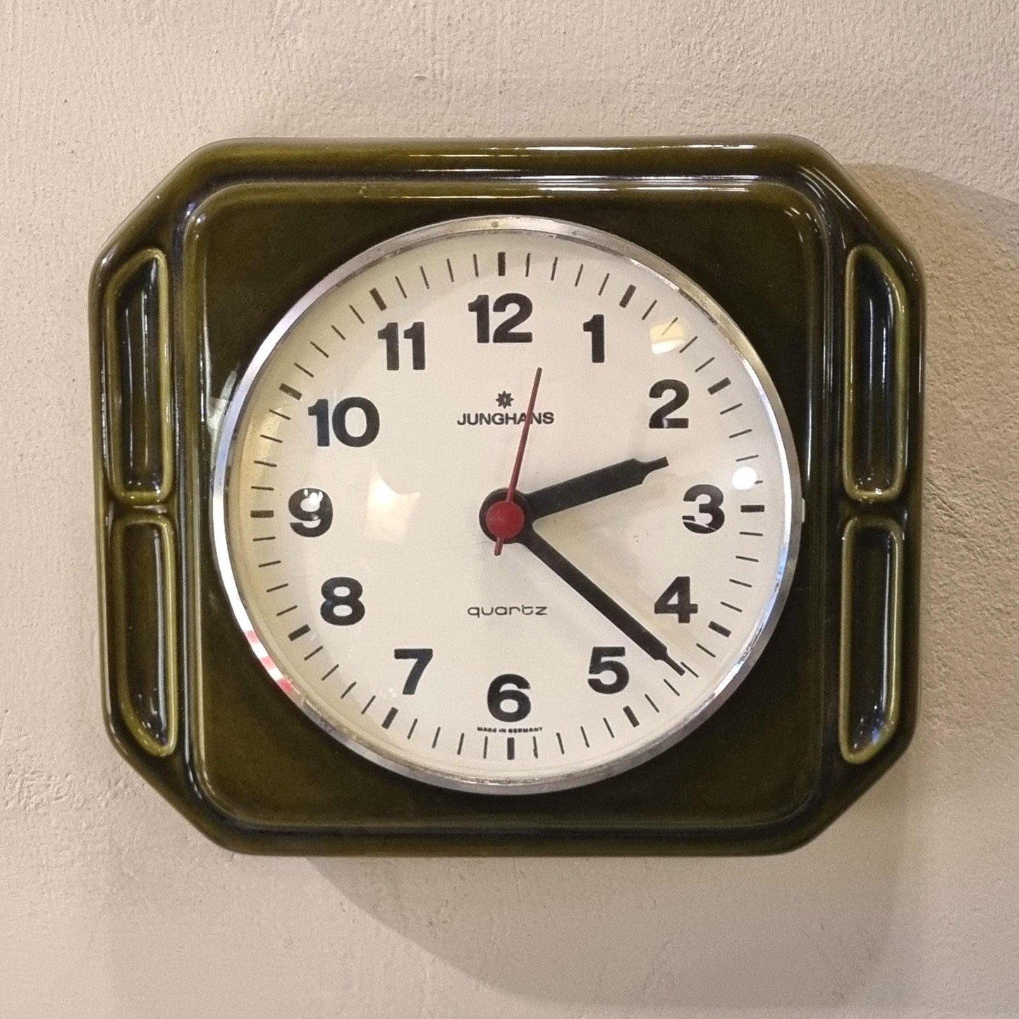 Vintage Junghans Ceramic Wall Clock – German Quartz Mid-Century Modern Kitchen Clock 1970s