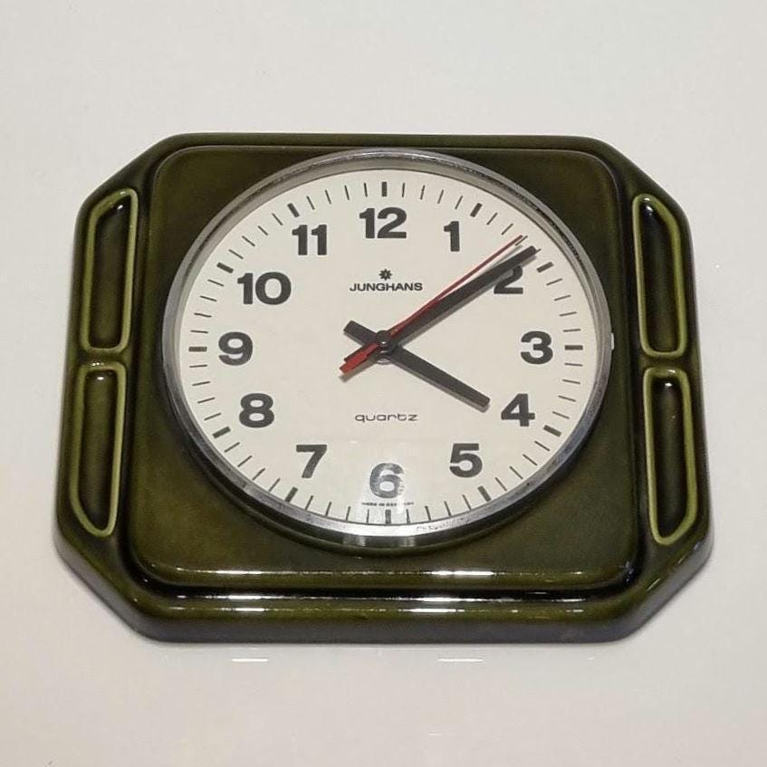 Mid Century Modern Ceramic Clock by JUNGHANS - Brown Frame, Black Numbers, Perfect Vintage Condition