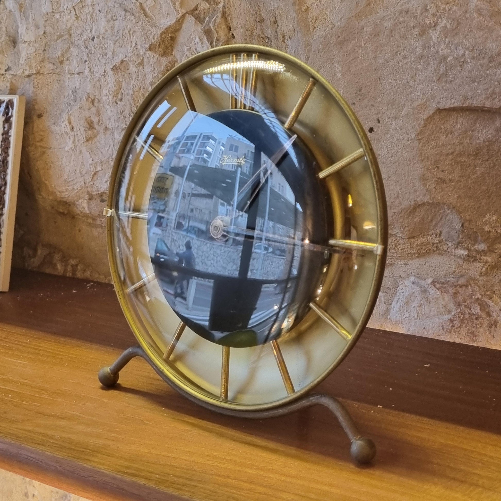 Vintage Hermle Mid-Century Modern Table Clock – German Brass 1950s Collectible