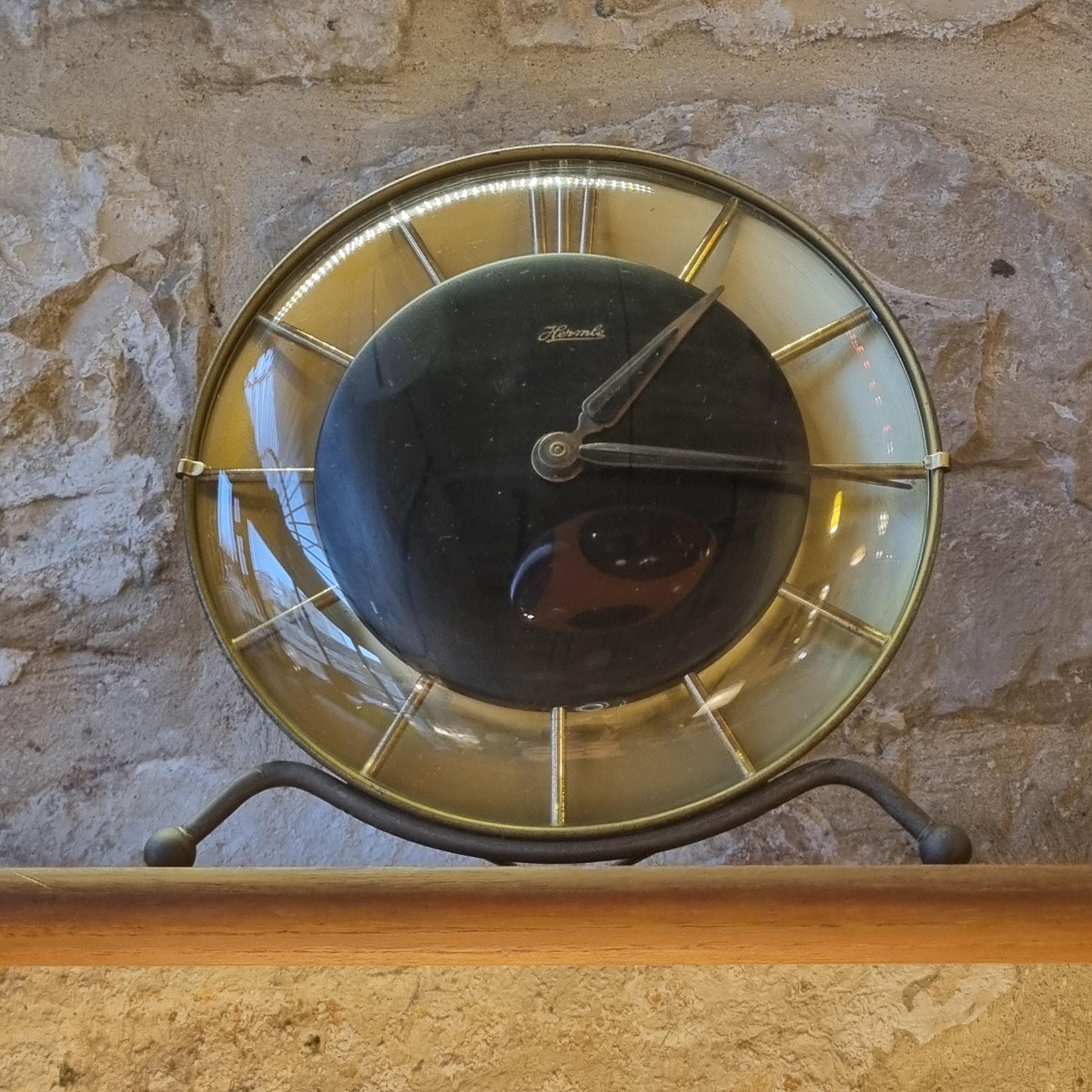Vintage Hermle Mid-Century Modern Table Clock – German Brass 1950s Collectible