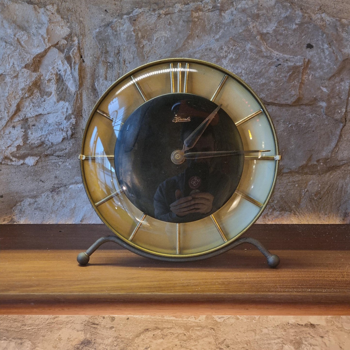 Vintage Hermle Mid-Century Modern Table Clock – German Brass 1950s Collectible