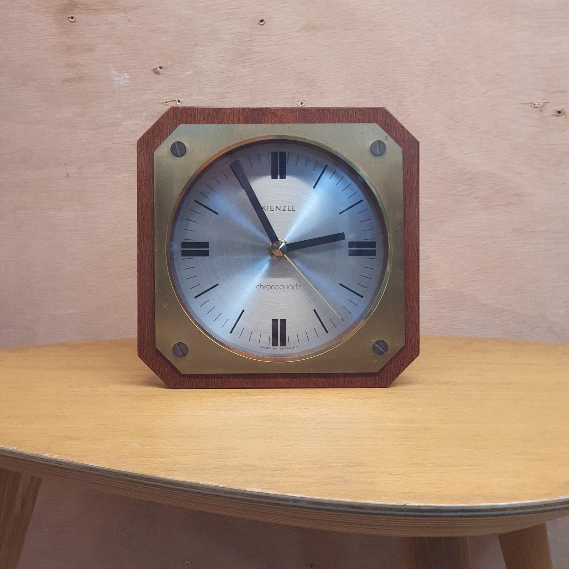 Mid-Century Kienzle Germany Desk Clock | 70's Quartz Mechanism | Brass Wood