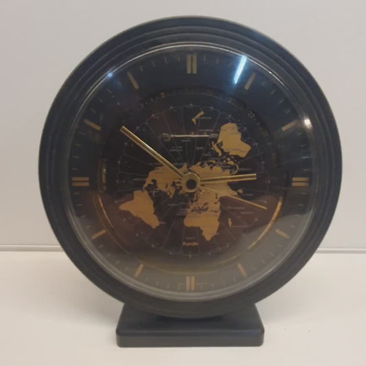 Vintage KUNDO table Clock 80's Quartz, World Map and time. Mid century modern