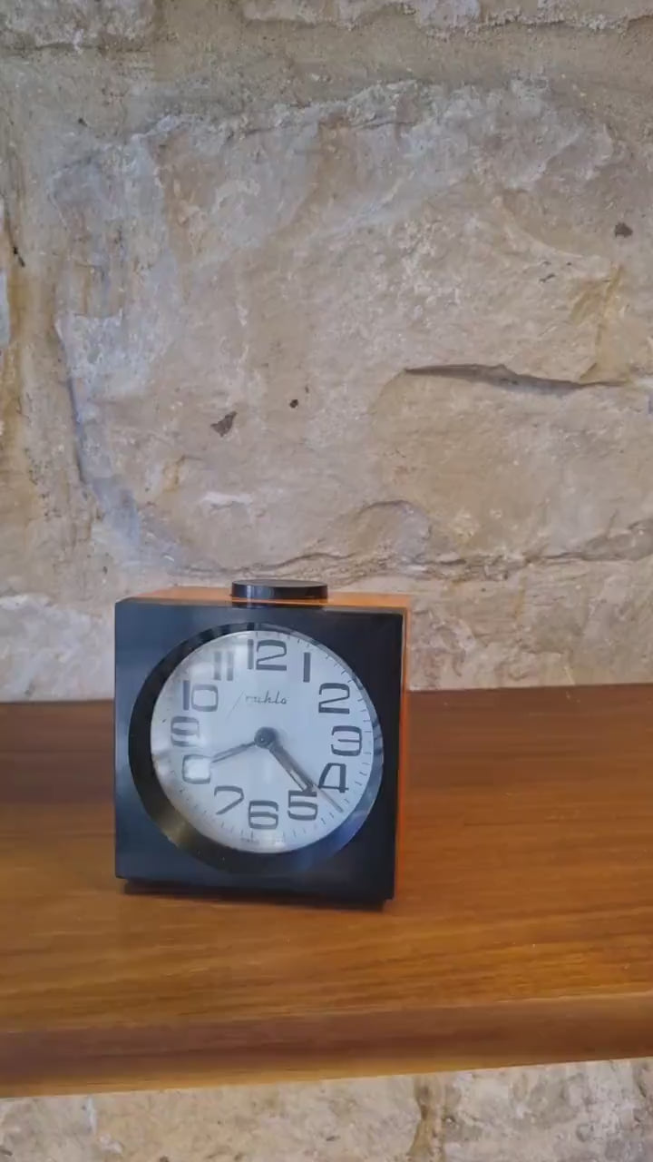 Vintage Ruhla DDR Alarm Clock  1960s–70s GDR Mechanical Space Age Pop Art Timepiece