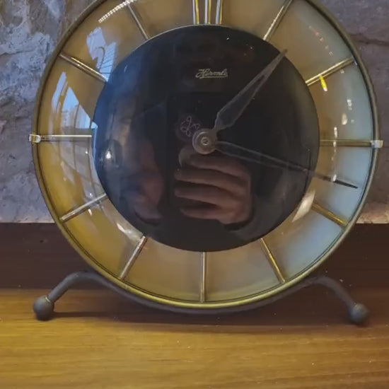 Vintage Hermle Mid-Century Modern Table Clock – German Brass 1950s Collectible